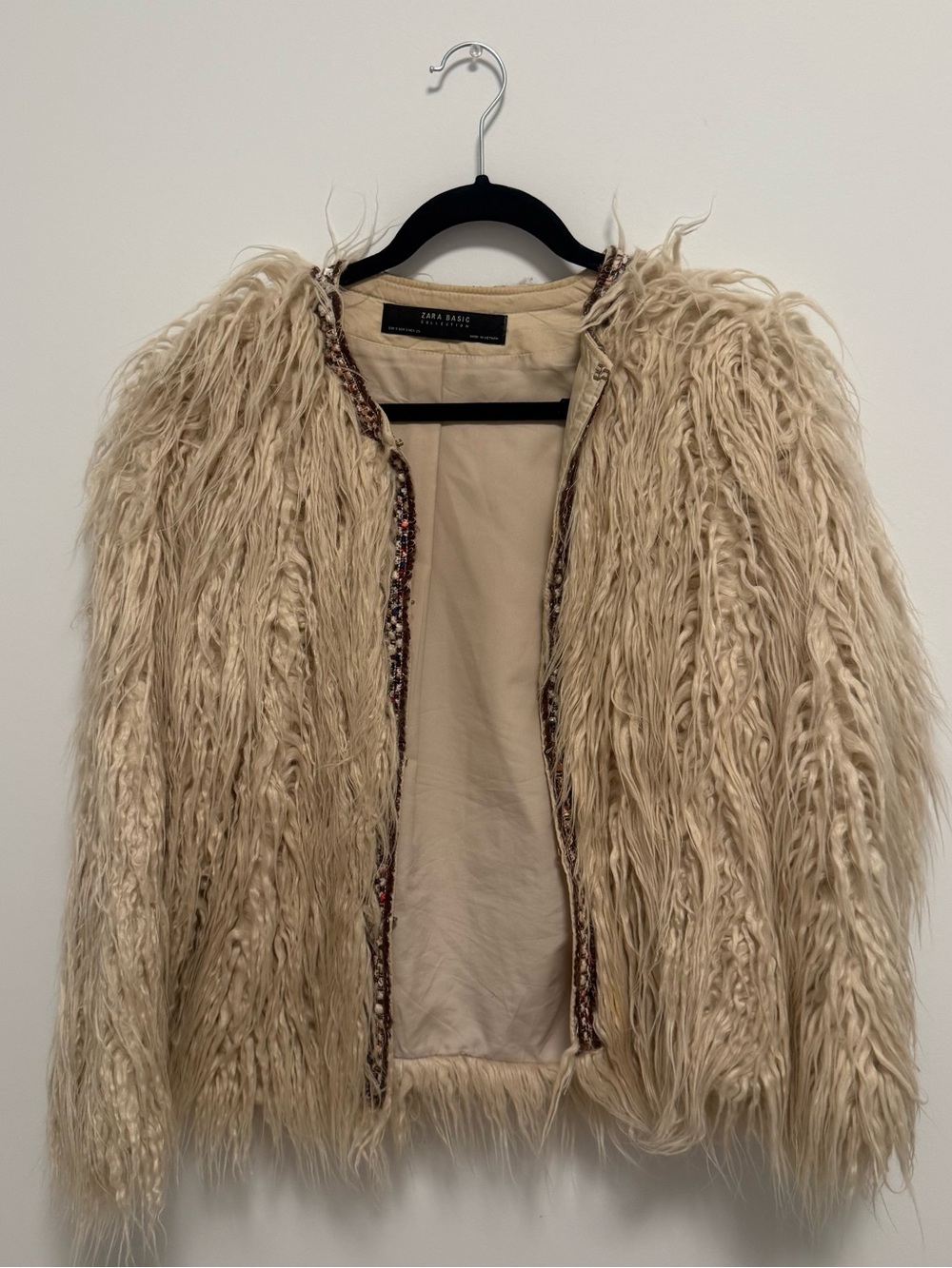 Zara Cream Shag Faux Fur Teddy Jacket